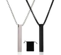 2 Pièces Collier Homm, Bar Pendentif Collier pour Hommes Femmes, Acier Inoxydable Argent Noir Pendentif, Chaine Collier pour Homme Femme Collier Couple Bijoux Chaine Homme Cadeau