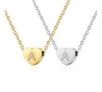 2 Pièces Collier Lettre D'Amour en Acier Inoxydable - Chaîne De Clavicule Mode avec Lettre A et Pendentif Coeur - Cadeau De Bijoux Pour Femmes et Filles