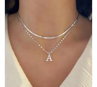 2 pièces Collier minimaliste en acier inoxydable avec lettre, chaîne en arête de poisson, collier superposé pour femmes L,M,S,H,A,T,O,X,B,C,D,E,F,G,I,J,K,N,P,Q,R,U,V,W,Y,ZAcier inoxydable
