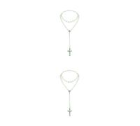2 Pièces Collier Pendentif Croix Lumineux Vert en Perles Plastique, Long | Bijou Simple pour Expression Religieuse, au Quotidien ou Lors de Sorties Nocturnes, Tenues Variées