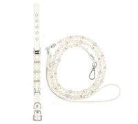 2 Pièces Collier pour Chiot et Laisse Réglables | Pu Cuir, Perles Factices, Souple et Pratique, pour Course et Dressage, Présent Fêtes