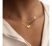 2 pièces Collier superposé pour femmes avec pendentif en acier inoxydable en forme de cœur et de lettre L,M,S,H,A,T,O,B,C,D,E,F,G,I,J,K,N,P,R,V,W,Y,ZAcier inoxydable