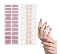 2 Pièces Contient 42 Doigts Autocollant Ongle Avec Une Lime et un Bâton en Bois,Auto-adhésifs Vernis à Ongles Autocollants pour Femme Fille,Rose Dégradé et Rose Pailleté Nail Stickers pour Nail Art