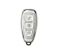2 Pièces Coque e Voiture TPU,adaptée pour Ford B-Max, C-Max, Galaxy, Grand C-Max, S-Max, Ford Fiesta, Focus, Kuga, Mondeo - Étui de Protection pour clé Key Less-Go à Trois Touches Blanc-Argent