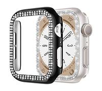 2 Pièces Coque de Protection à Double Rangée de Diamants pour Apple Watch 40mm 44mm 42mm 46mm 41mm 45mm, Case Creux Anti-Rayures Sensible au Toucher en PC Dur pour iWatch Series 11 10 9 8 7 6 5 4 SE
