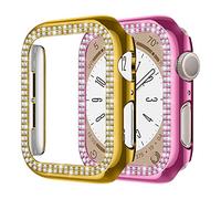 2 Pièces Coque de Protection à Double Rangée de Diamants pour Apple Watch 40mm 44mm 42mm 46mm 41mm 45mm, Case Creux Anti-Rayures Sensible au Toucher en PC Dur pour iWatch Series 11 10 9 8 7 6 5 4 SE