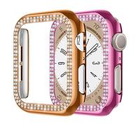 2 Pièces Coque de Protection à Double Rangée de Diamants pour Apple Watch 40mm 44mm 42mm 46mm 41mm 45mm, Case Creux Anti-Rayures Sensible au Toucher en PC Dur pour iWatch Series 11 10 9 8 7 6 5 4 SE