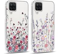 2 Pièces Coque Pour Samsung Galaxy A12 4g 6,5"", Transparente Étui Avec Aesthetic Motif Fleur, Mince Tpu Souple Silicone Housse Antichoc Protection Case Filles Femmes Cover Pour Sam[Wke07466]