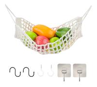 2 Pièces Corbeille a Fruit Suspendue, Hamac de Fruits Suspendu avec 2 Crochets et 2 Crochets en S en Spirale, Sous Cabinet Suspendu aux Paniers pour Cuisine Maison