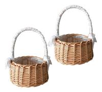 2 Pièces Corbeilles Osier avec Anse, Paniers en Rotin avec Anses, Panier de Mariage en Paille, Panier de Dispersion de Mariage, Panier de Demoiselle d'Honneur pour Fleurs et Fruits(Grande)