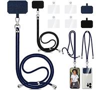2 Pièces Cordon Téléphone Portable, Compatible avec Tous Les Smartphones, Cordon pour Telephone avec 6 Patchs, Lanière Universelle Tour de Cou Réglable et Élégante pour Telephone (Noir et bleu foncé.)
