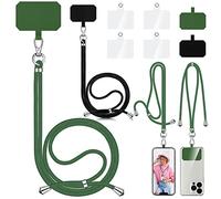 2 Pièces Cordon Téléphone Portable, Compatible avec Tous Les Smartphones, Cordon pour Telephone avec 6 Patchs, Lanière Universelle Tour de Cou Réglable et Élégante pour Telephone (noir et vert olive)