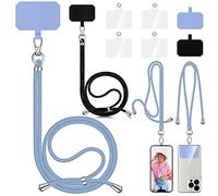 2 Pièces Cordon Téléphone Portable, Compatible avec Tous Les Smartphones, Cordon pour Telephone avec 6 Patchs, Lanière Universelle Tour de Cou Réglable et Élégante pour Telephone (noir et bleu clair)