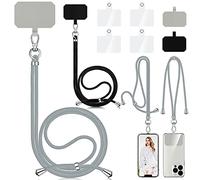 2 Pièces Cordon Téléphone Portable, Compatible avec Tous Les Smartphones, Cordon pour Telephone avec 6 Patchs, Lanière Universelle Tour de Cou Réglable et Élégante pour Telephone (noir et gris clair)