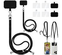 2 Pièces Cordon Téléphone Portable, Compatible avec Tous Les Smartphones, Cordon pour Telephone avec 6 Patchs, Lanière Universelle Tour de Cou Réglable et Élégante pour Telephone (Noir + noir.)