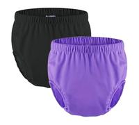 2 Pièces Couches de Bain Réutilisables Besoins Spéciaux Tirer Sur Des Couvre-Couches pour Adultes Imperméables et étanches Pantalons en Plastique Unisexe(Black+Purple,Small)