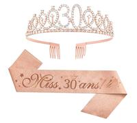 (2 pièces) Couronne Anniversaire 30 ans Echarpe Tiare Or rose Écharpe Happy 30e anniversaire Décoration ensemble