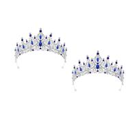 2 Pièces Couronne de Reine en Cristaux, Serrage-tête Baroque Bleu | Alliage de Zinc, Usage Mariage et Halloween, Design Européen Unique, Confort Adapté aux Mariées