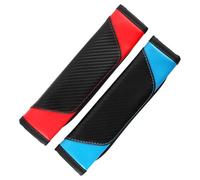 2 Pièces Coussins de Ceinture de Sécurité Voiture en Cuir Fibre de Carbone, Protections Douces et Durables pour Adultes et Enfants, Installation Rapide Velcro, Couleur Rouge et Bleu