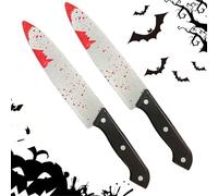 2 Pièces Couteau d'Halloween avec du Sang 30.5cm, Couteau Horror Sanglant Réaliste et Effrayant pour Déguisement, Cosplay et Décoration de Fête, Style Scream (taché de sang)