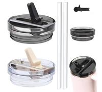2 Pièces Couvercle Stanley Cup Etanche, Accessoires Tumbler Flip Straw, Remplacement Couvercle, Accessoire Réutilisable Tumbler Avec 2 Pièces Paille (Blanc+Noir)