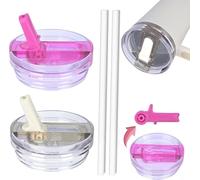 2 Pièces Couvercle Stanley Cup Etanche, Stanley Cup Accessoires, 40 Oz Tumbler Flip Straw, Stanley Cup Couvercle Remplacement, Reusable Tumbler Accessory Avec 2 Pièces Paille (Blanc+Rose)