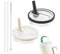 2 Pièces Couvercles de Remplacement pour Gobelets 40oz pour Accessoires Stanley Cup, Couvercle Réutilisable Anti-Fuite avec Paille, Accessoire de Remplacement Stanley Cup (Noir + Beige)