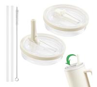 2 Pièces Couvercles de Remplacement pour Gobelets 40oz pour Accessoires Stanley Cup, Couvercle Réutilisable Anti-Fuite avec Paille, Accessoire de Remplacement Stanley Cup (Beige)