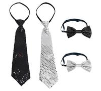 2 Pièces Cravates, 2 Pièces Nœuds Papillons, Nœuds Papillons À Paillettes Pour Hommes, Décorations De Cravates Élastiques, Nœuds Papillons De Costume