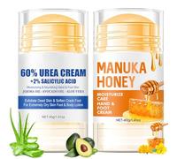 2 Pièces Crème à l'Urée 60% et Crème au miel, Crème pour les pieds secs et craquelés pour Pieds, Genoux, Mains, Coudes Crevassés, Réparatrice & Hydratante, Hydrate, élimine les Callosités et Adoucit