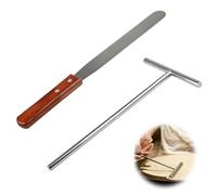 2 Pièces Crêpes Spatule Kit, Acier Inoxydable Spatule à Cet Répartiteur en Bois de Hêtre de 32cm pour Crepe Crepiere Inox en Forme de T Étaleur de Pâte pour Cuisine à la Maison Cuisson Outils Cuisson