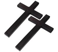 2 Pièces Croix Murale en Bois de Pin Noir, Décor Religieux à Suspendre | Finition Mate Noire, Grain Visible, Trou de Fixation Mural, Usage Maison ou Église
