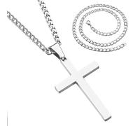 2 Pièces Croix Pendentif Collier Kit, Argent Chaine, Chaîne Cubaine, Bijoux pour Hommes Femmes Adolescents