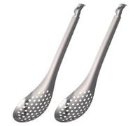 2 Pièces Cuillère à Écumer en Acier Inoxydable 304, 56 Trous | Finition Miroir, Manche Long Ergonomique, pour Olives en Bocal et Petits Ingrédients, Usage Hôtel