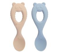 2 Pièces Cuillere Bebe Apprentissage, Cuillères En Silicone Auto-Alimentaires pour Bébé, Ustensiles de Sevrage pour Tout-Petits, pour le Sevrage et le Baby-Led Weaning(Bleu, Beige)