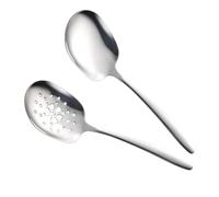 2 Pièces Cuillère de Service Buffet en Acier Inoxydable, une Pièce | Large Design Perforé, Portionnage Précis et Égouttage, pour Restaurant et Mariages