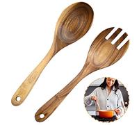 2 Pièces Cuillère Salade Bois, Fourchette à Salade Bois, Serveurs Salade Bois, Naturel Bois d'Acacia Portable Fait Main Cuillères Fourchette à Salade pour Fabrication Salades, Ustensiles Cuisine