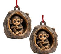 2 Pieces Cute Raccoon Christmas Pendants, Forests Animals Christmas Ornaments, 2D Acrylic Hanging Ornaments, Animal Pattern Christmas Tree Decorations for Home Walls Doors Offices