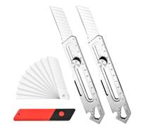 2 Pièces Cutter Professionnel, 8 en 1 Rétractable Utilitaire Pliant en Acier Inox avec 10 Lames SK5 Supplémentaires, Cutter Professionnel Pliant pour Coupe de Entreprise Bricoleur