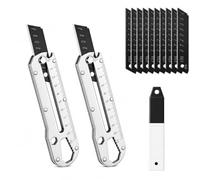 2 Pièces Cutter Professionnel Lame Cutter et 10 Lames de Rechange, Cutter Rotatif Ergonomique, Multifonctions, Sécurité Verrouillable, Idéal pour Bricolage, Bureau et Couteau Office