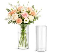2 Pièces Cylindrique Vase en Verre Nervuré Transparent,Fleur Décoratif Vase pour Fleurs de Table, Mariage, Fête, Idée Cadeau, Cheminée(20cm×8.5cm)