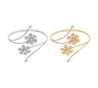 2 Pièces D'Anneaux De Bras De Fleurs, Bijoux De Style Rétro, Design Réglable, Accessoires De Bras pour Dames (Or, Argent).