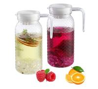 2 pièces de 1 litre Carafe Plastique, transparente avec couvercle Pichet eau, Plastique Carafe eau, Acrylique, idéale pour l'eau citronnée, le thé glacé, le lait et les jus de fruits