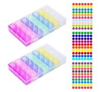 2 Pièces De Boîte De Rangement De 28 Grilles Et 3 Pièces D'Autocollants D'Étiquette Ronde Colorés, Boîte De Rangement en Plastique, Boîte De Rangement Multifonction.