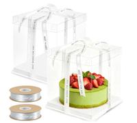 2 pièces de boîtes à gâteau transparentes 30x30x25 cm | Boîte à gâteau de haute qualité avec socle et ruban | Boîte cadeau réutilisable transparente pour anniversaire, mariage, dessert | Boîte à