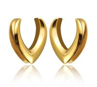 2 Pièces de Bouchons de Tunnels d'Oreille en Acier Inoxydable 8 - 25mm - Élargisseur d'Oreille en Style Selle - Boucles d'Oreilles Perforées Punk en Acier Titane Anti - Allergie(Gold,12mm (1/2"))
