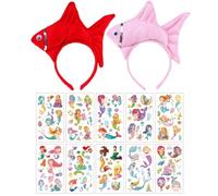 2 Pièces De Cerceaux De Tête De Poisson, 10 Autocollants De Tatouage De Sirène, Coiffe D'Animal Tridimensionnelle De Dessin Animé, Fournitures De Décoration De Fête.