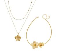 2 Pièces De Collier Pendentif Fleur d'or, Chaîne De Clavicule Élée, Accessoires De Bijoux De Fille De Mode, Cadeau d'anniversaire Exquis pour Petite Amie.