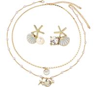 2 Pièces De Colliers De Coquillages,1 Paire De Boucles D'oreilles De Coquillage,Bijoux De Style Bohème,Collier De Perles En Alliage,Bijoux De Vacances À La Plage