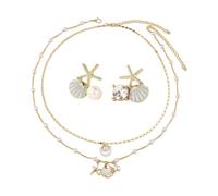 2 Pièces De Colliers De Coquillages, 1 Paire De Boucles D'Oreilles De Coquillage, Bijoux De Style Bohème, Collier De Perles En Alliage, Bijoux De Vacances À La Plage
